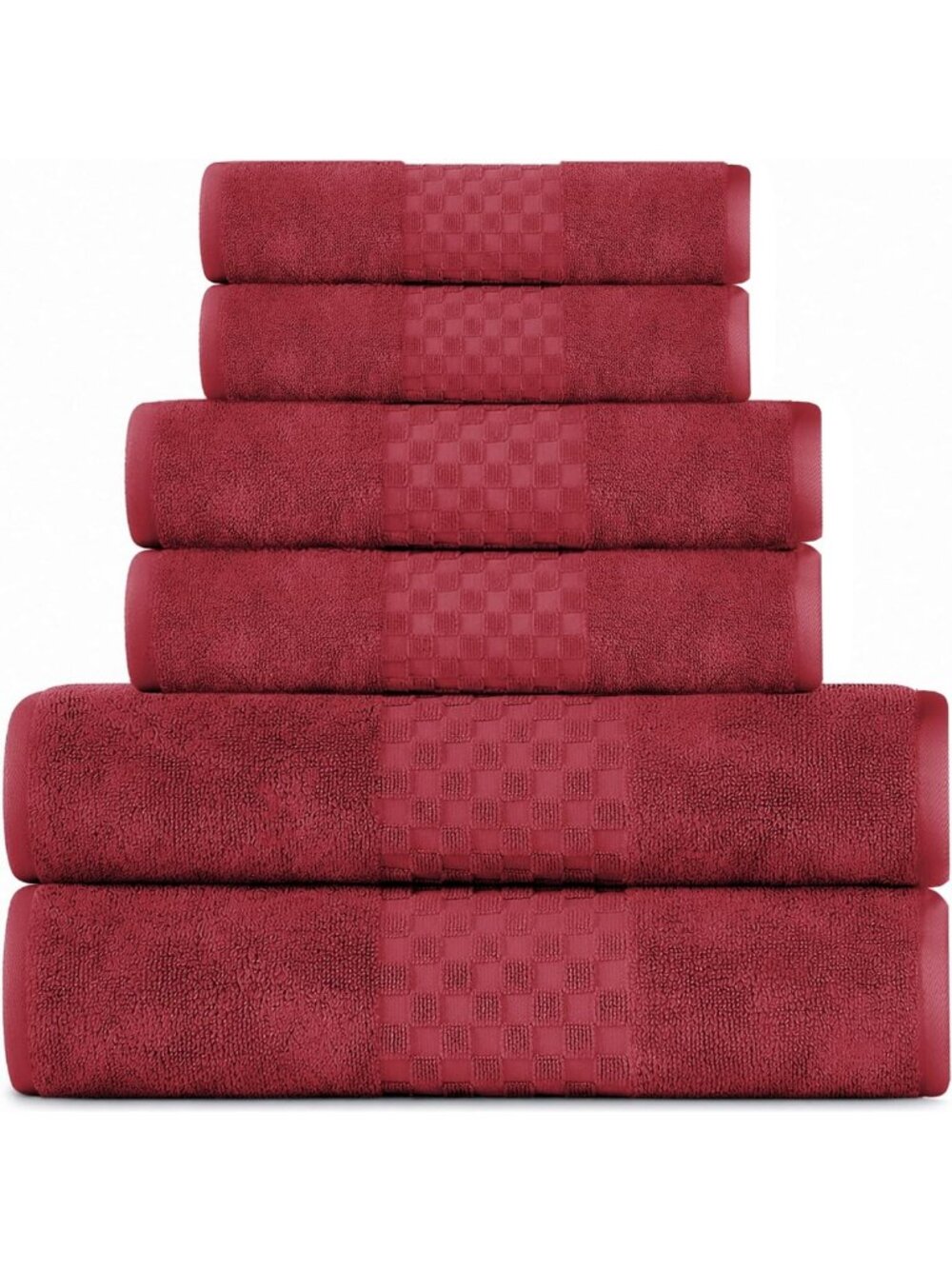Luxurious 100% Cotton Bath Towel Set of 6, Soft & Absorbent, Wine Red